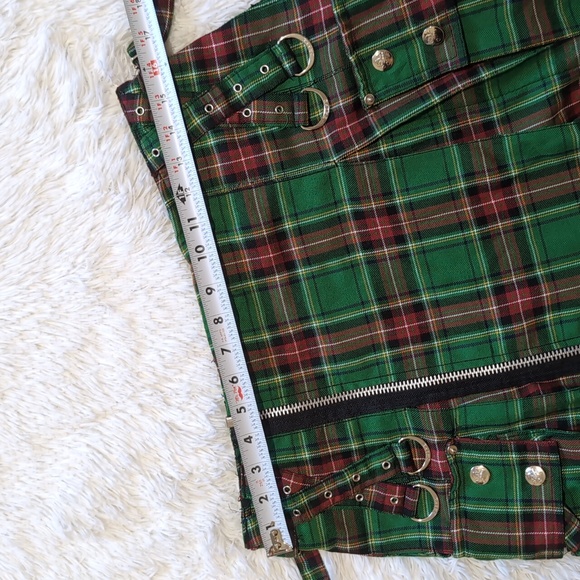 Y2K Tripp Green & Red Tartan Plaid Pleated Cargo Kilt Size XS - Picture 8 of 10